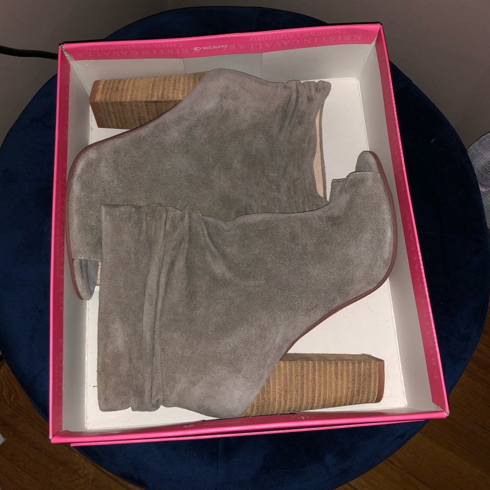 Chinese Laundry Gray Suede Peep-Toe Ankle Booties